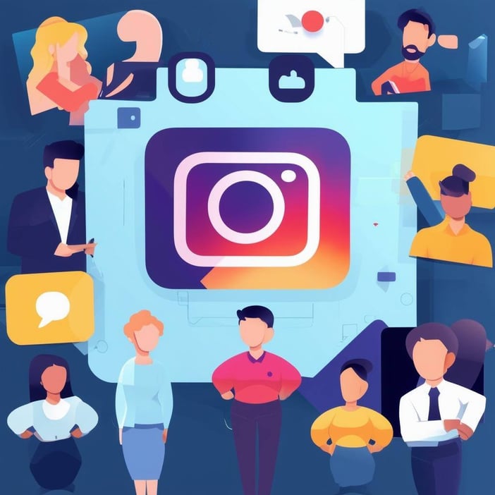 Create an image in which business people are using instagram