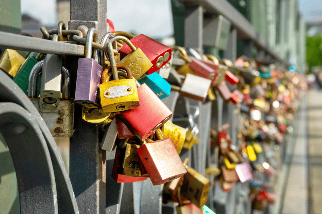 Locks on a bridge securing personal data